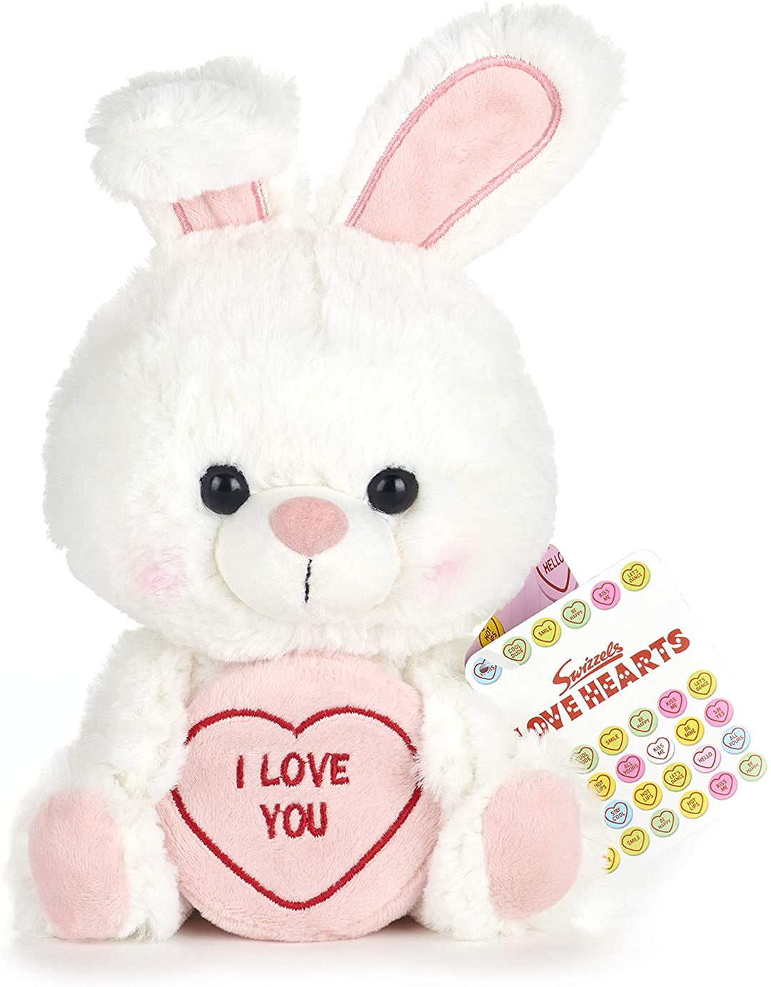 Posh Paws 37328 Swizzels Hearts Bunny de 18 cm (7 &quot;) - Juguete de peluche con mensaje I Love You, rosa y blanco