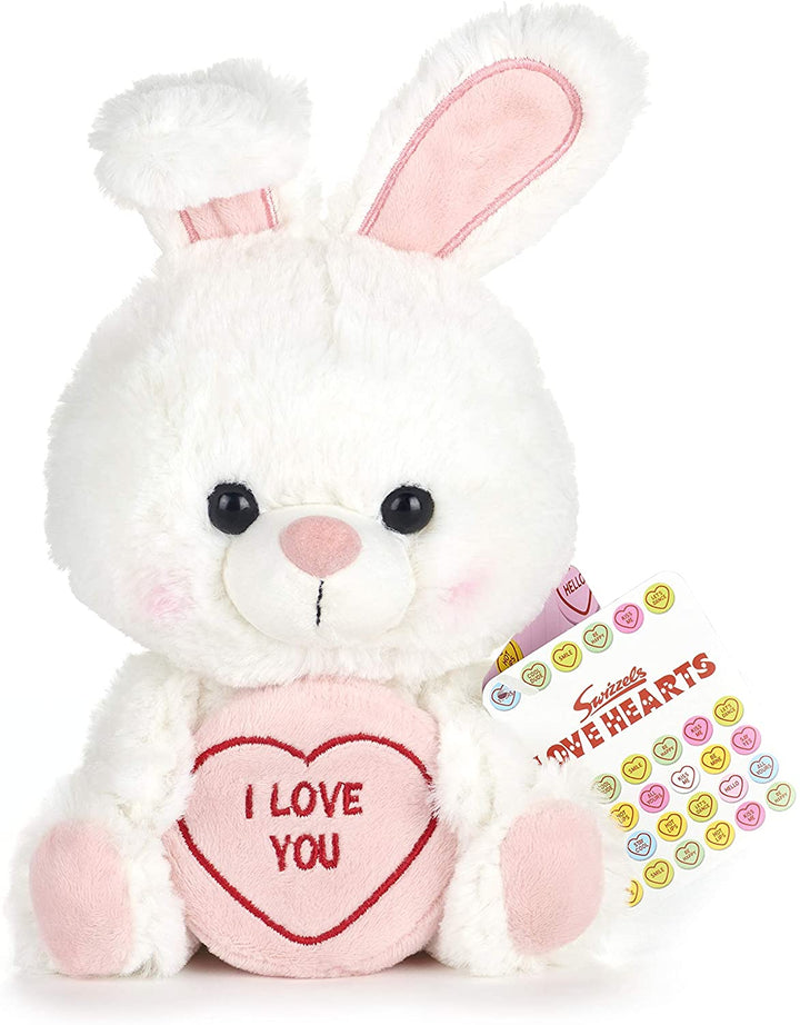 Posh Paws 37328 Swizzels Hearts Bunny de 18 cm (7 &quot;) - Juguete de peluche con mensaje I Love You, rosa y blanco