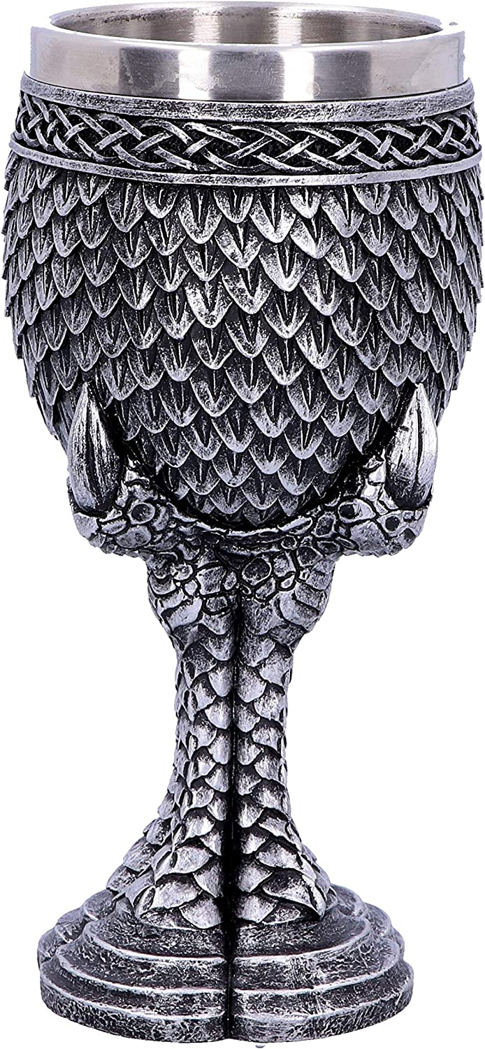 Nemesis Now U4708P9 Grey Scale Dragon Claw Goblet 16.7cm, Resin w. Stainless Ste