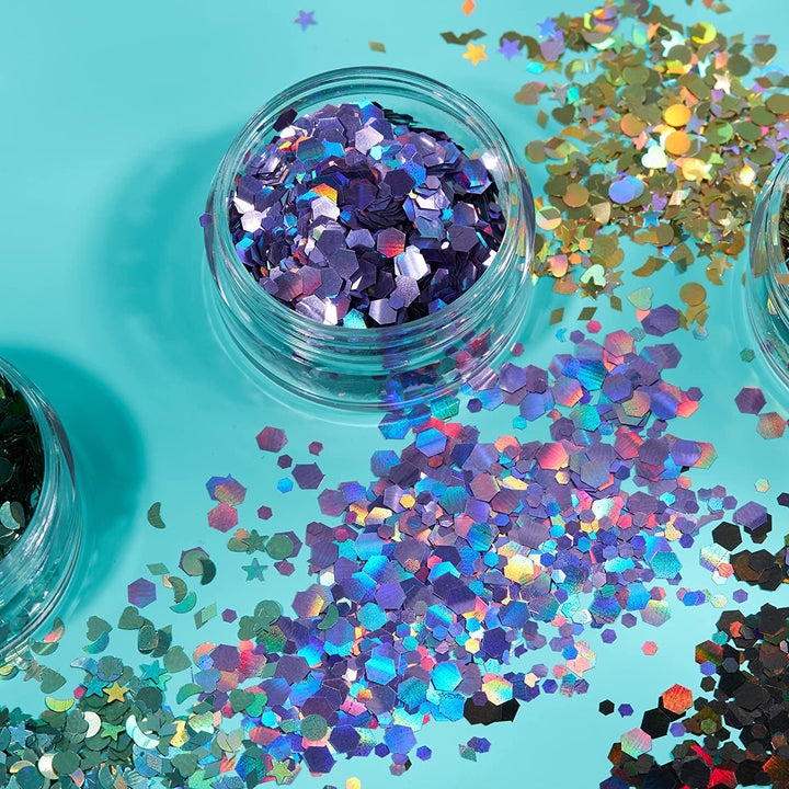 Smiffys Holografische Glitter Vormen van Moon Glitter - Paars - 3g