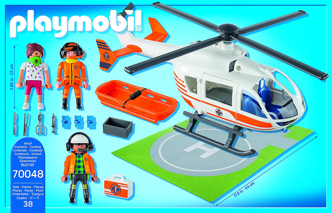 Playmobil 70048 City Life Hospital Helicóptero de emergencia con plataforma de aterrizaje