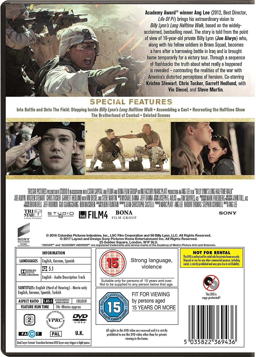 La lunga passeggiata a metà tempo di Billy Lynn [DVD] [2017]