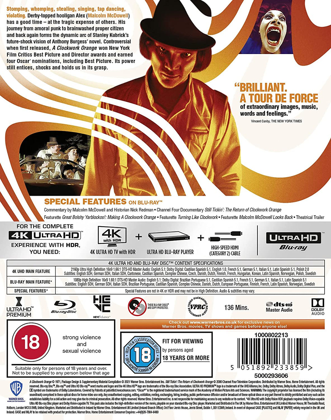 A Clockwork Orange [4K Ultra HD] [1971] [Region Free] - [Blu-ray]