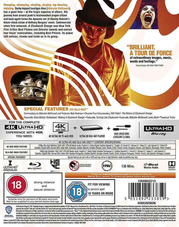 A Clockwork Orange [4K Ultra HD] [1971] [Region Free] - [Blu-ray]