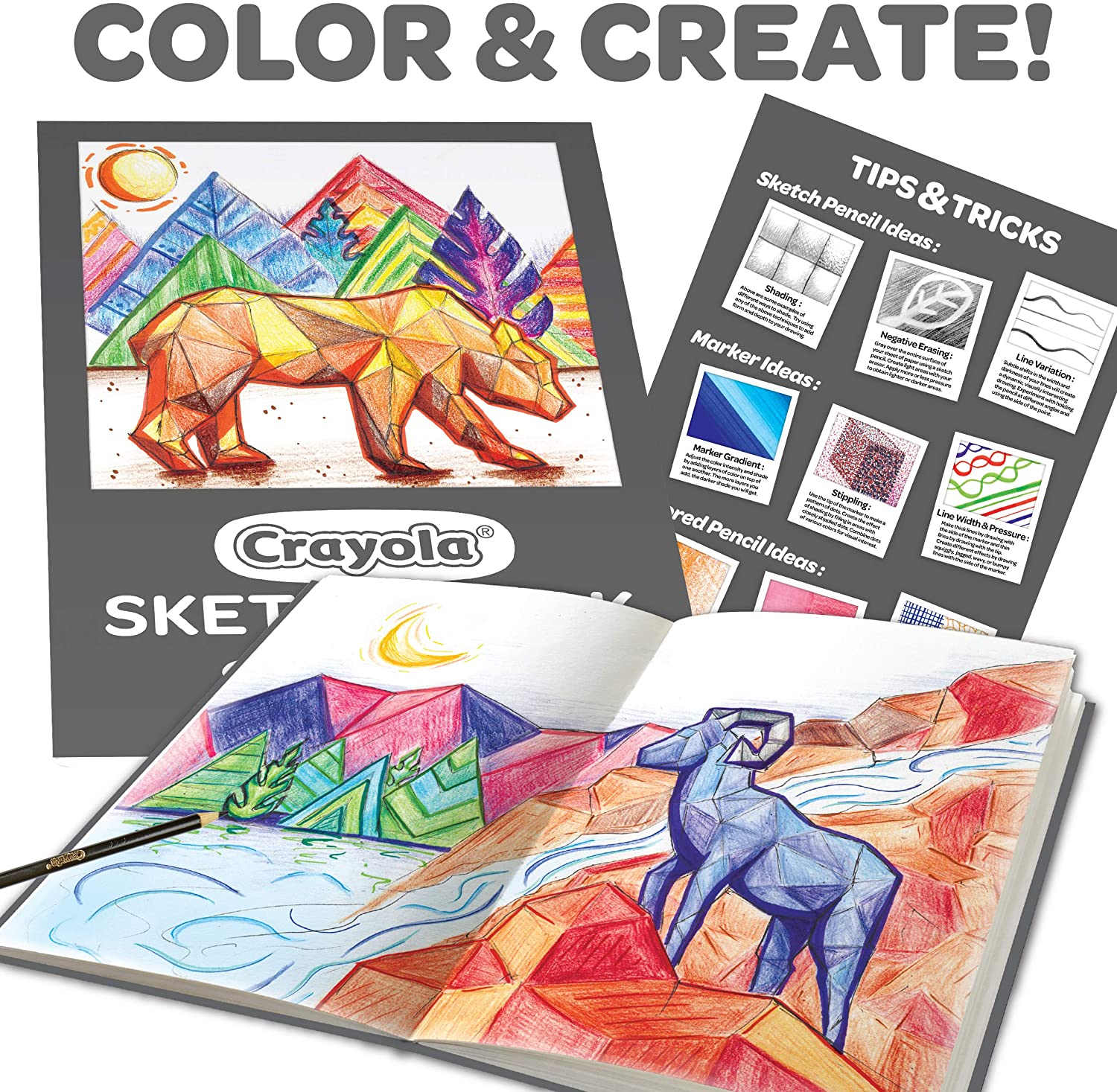 Crayola - Sketch & Color Art Kit 70+ Piece Set with Sketchbook 4