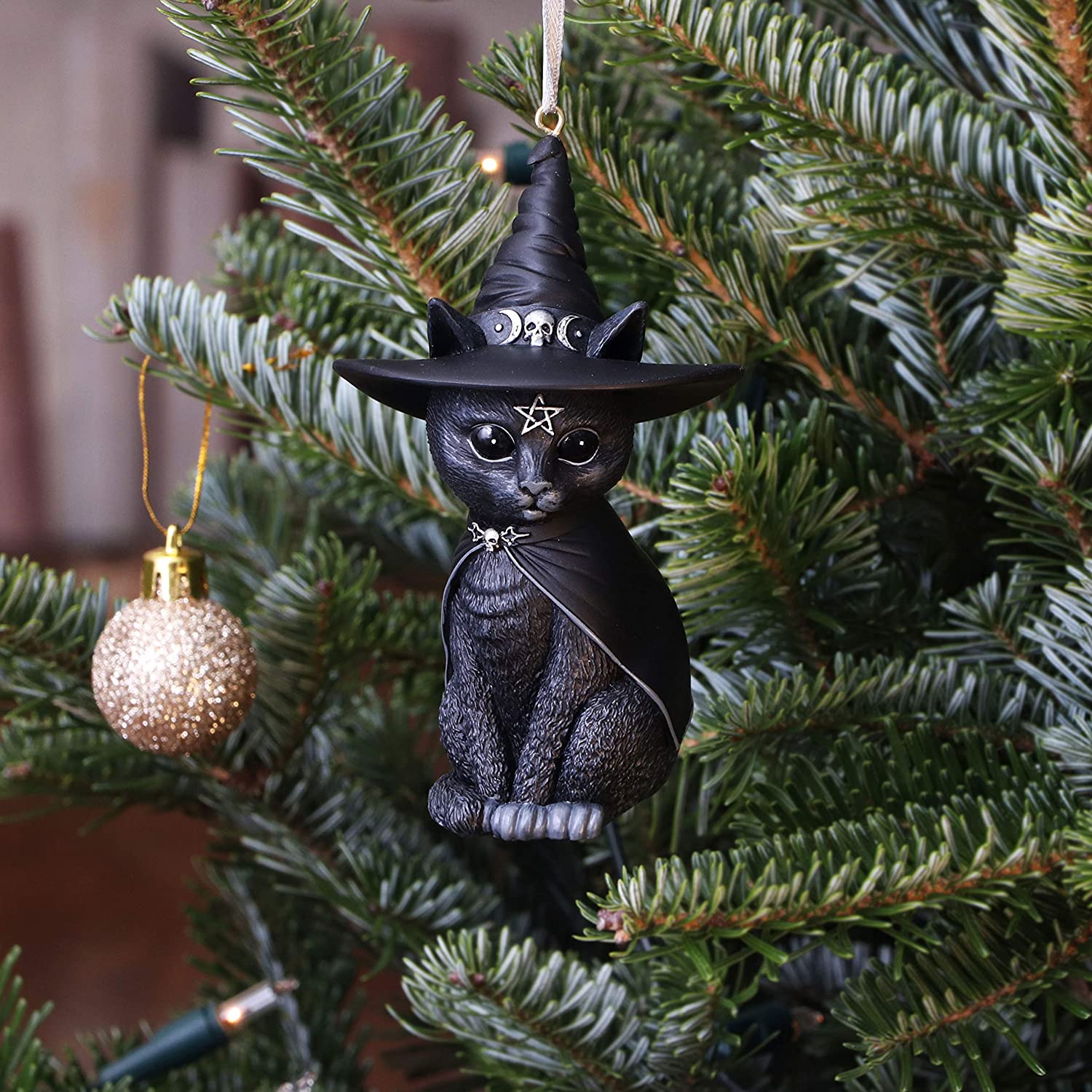Nemesis Now Purrah Black Witch Cat Hanging Ornament Resin Decor