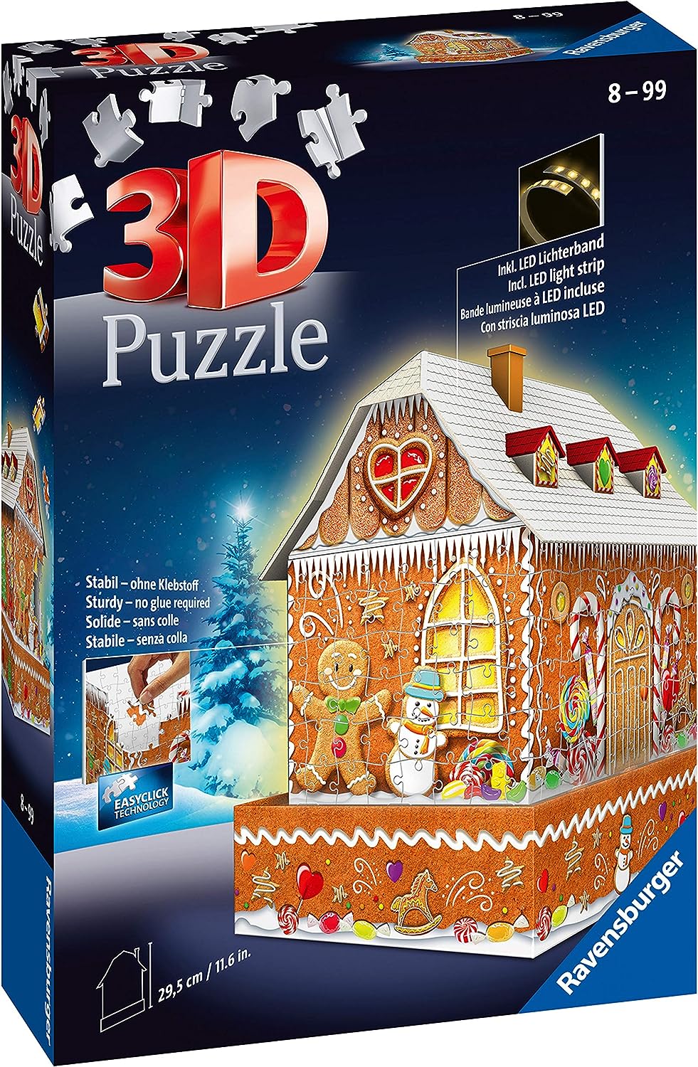 Ravensburger Christmas Gingerbread House 216 Piece 3D Jigsaw Puzzle for Adults and Kids Age 8 Years Up - Night Edition with LED Lighting