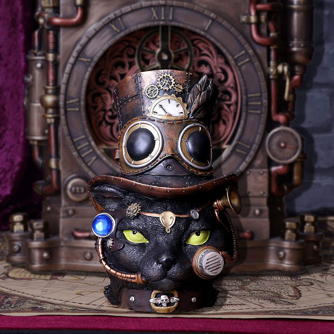 Felius Mogg 28.8cm Steampunk Black Cat Head Figurine