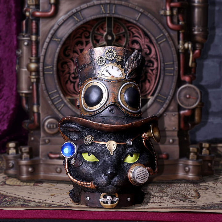 Felius Mogg 28.8cm Steampunk Black Cat Head Figurine