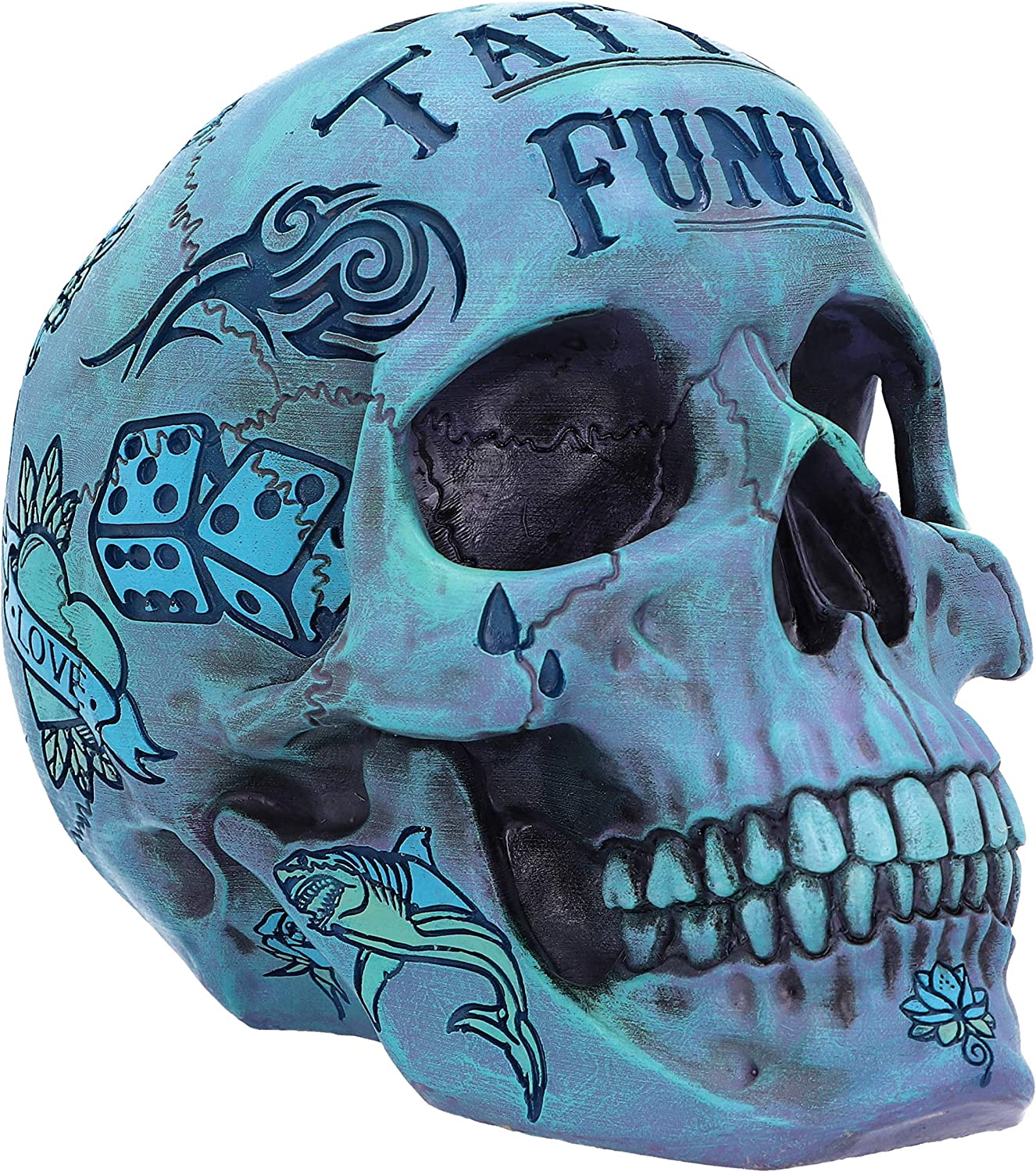 Nemesis Now Aqua Blue Traditional Tribal Tattoo Fund Skull - Polyresin Money Box 3