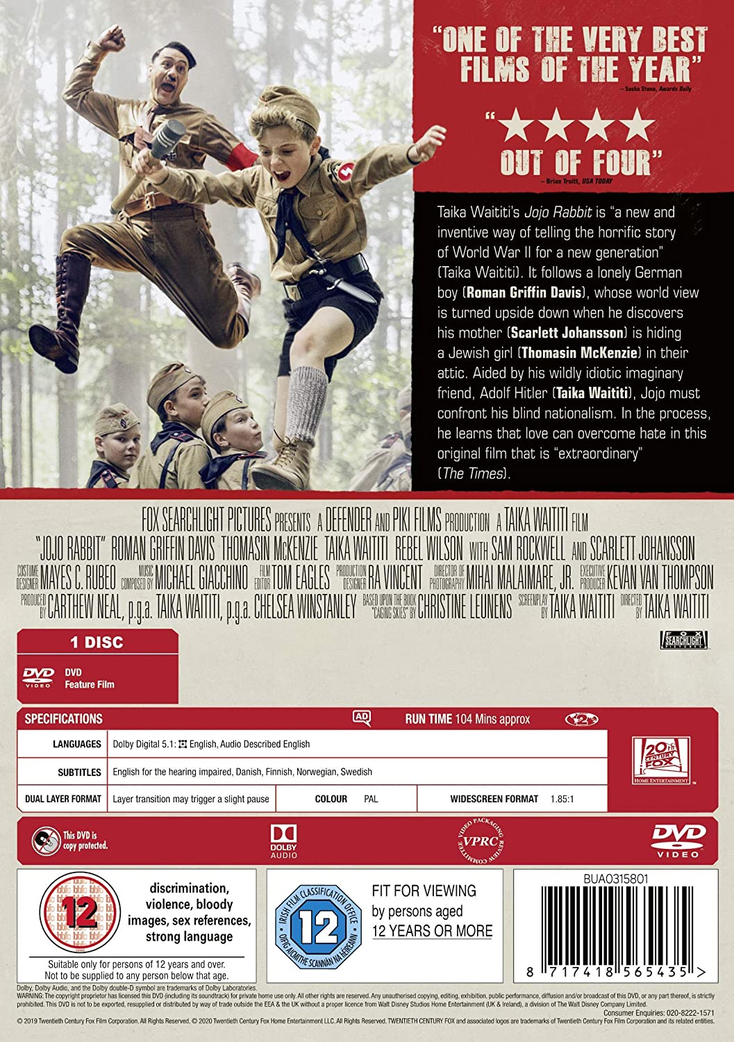 JoJo Rabbit - War/Comedy [DVD/ Region 2 PAL)