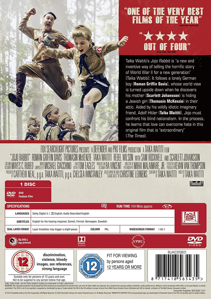 JoJo Rabbit - War/Comedy [DVD/ Region 2 PAL)