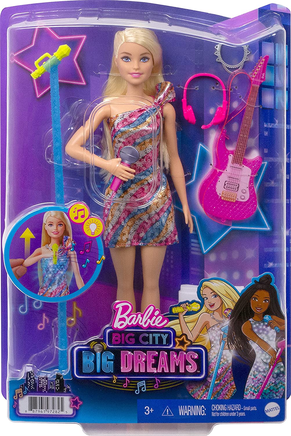 Barbie: Big City, Big Dreams Singing Barbie 'Malibu' Roberts Doll - Light-Up Dress & Microphone, Ages 3+