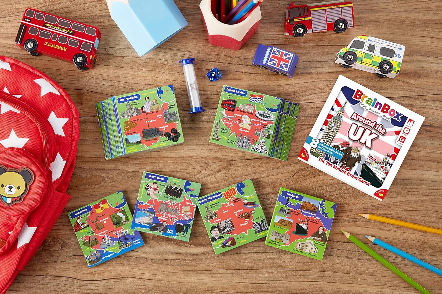 Brainbox Around The UK-Kartenspiel – 55 Karten, 440 Fragen, ab 8 Jahren