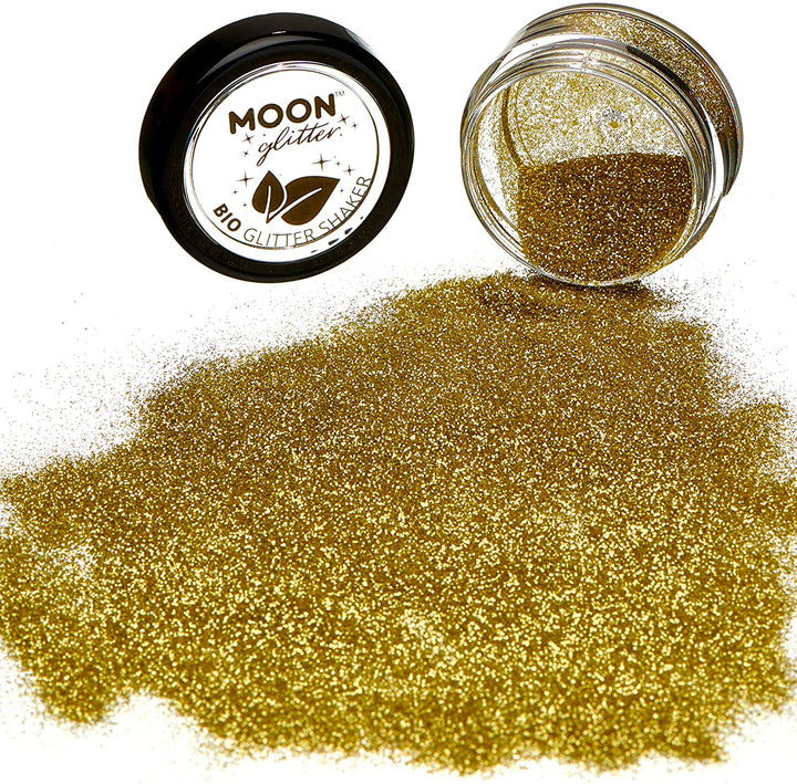 Biodegradable Eco Glitter Shakers by Moon Glitter Gold Cosmetic Bio Festival Makeup Glitter for Face, Body, Nails, Hair, Lips
